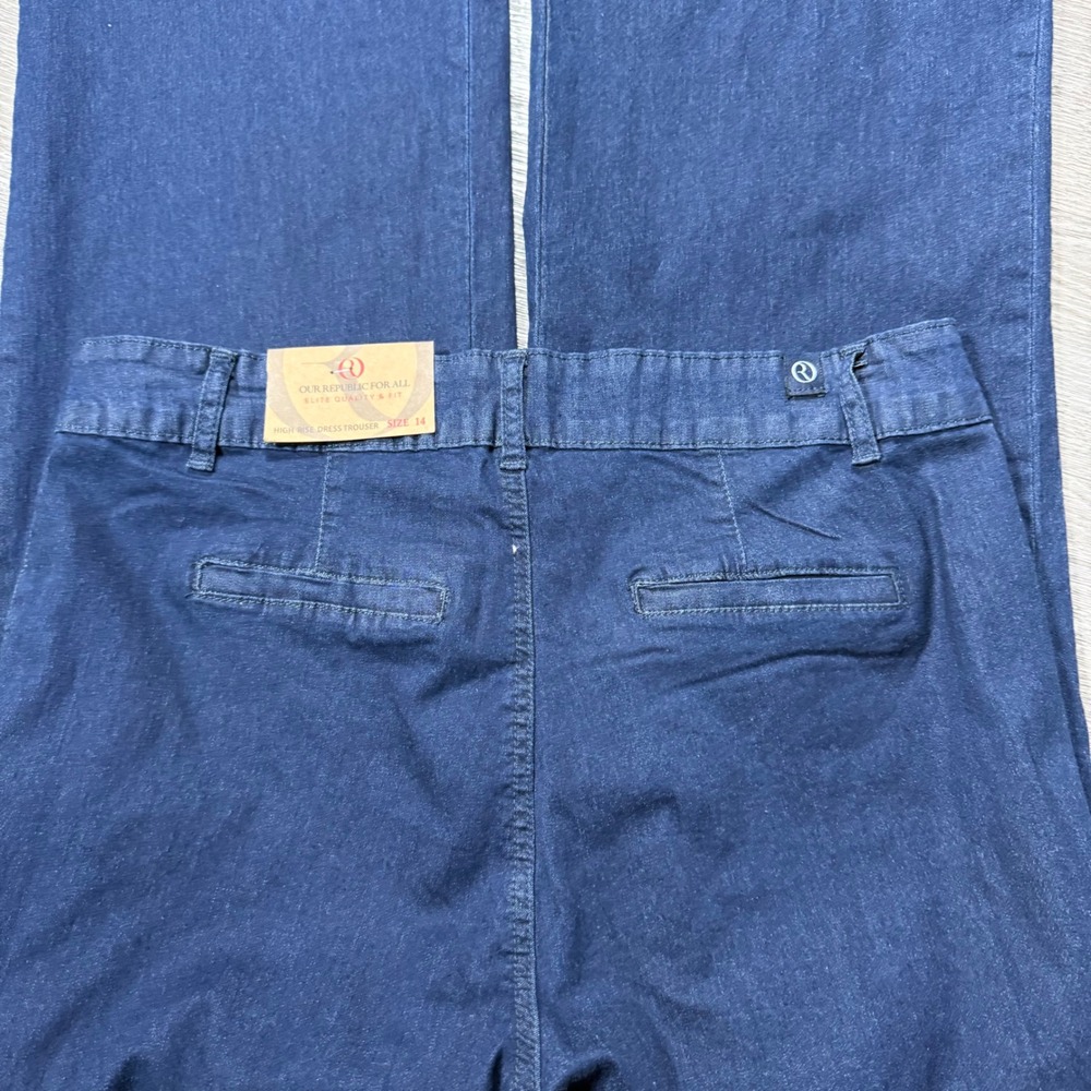 Our Republic For All Womens High Rise‎ Trouser Wide Leg Dark Wash Denim Jeans 14 - Picture 7 of 9